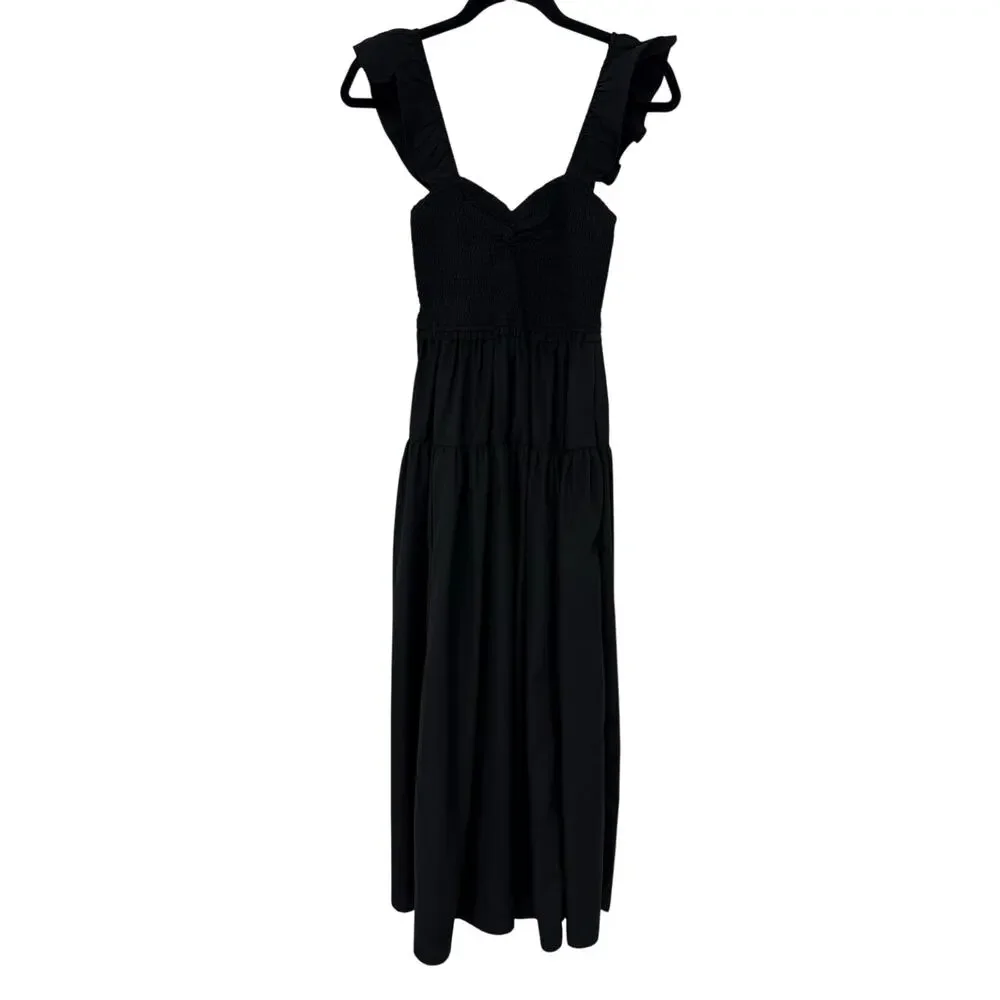 Abercrombie & Fitch Black Smocked Ruffle Strap Tiered Maxi Dress Size S